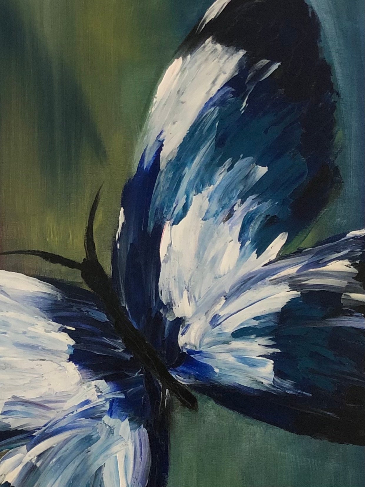 Vlinder in olieverf op doek (60x60x2cm)