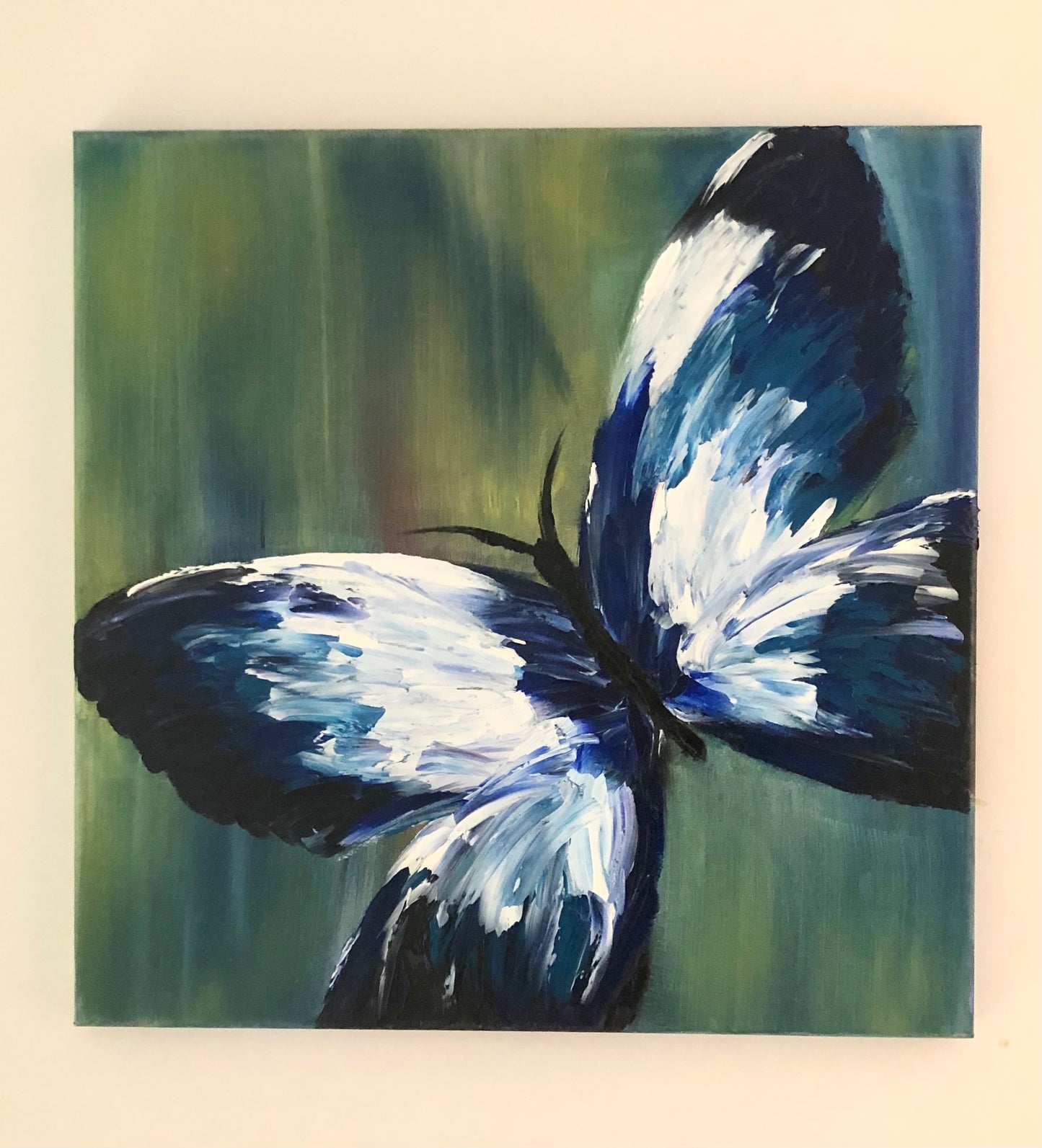 Vlinder in olieverf op doek (60x60x2cm)